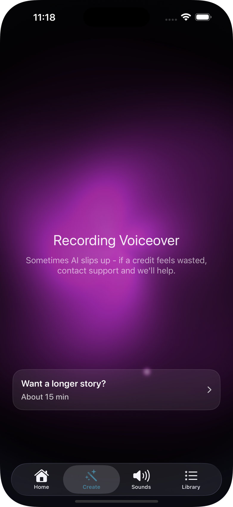 DreamWhisper iPhone screen showing calm ambience and sleep sound controls